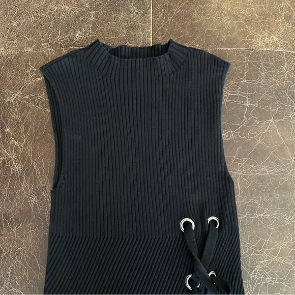 Express Sleeveless Ribbed Mock Neck Lace-up Sweater Top - Picture 3 of 6